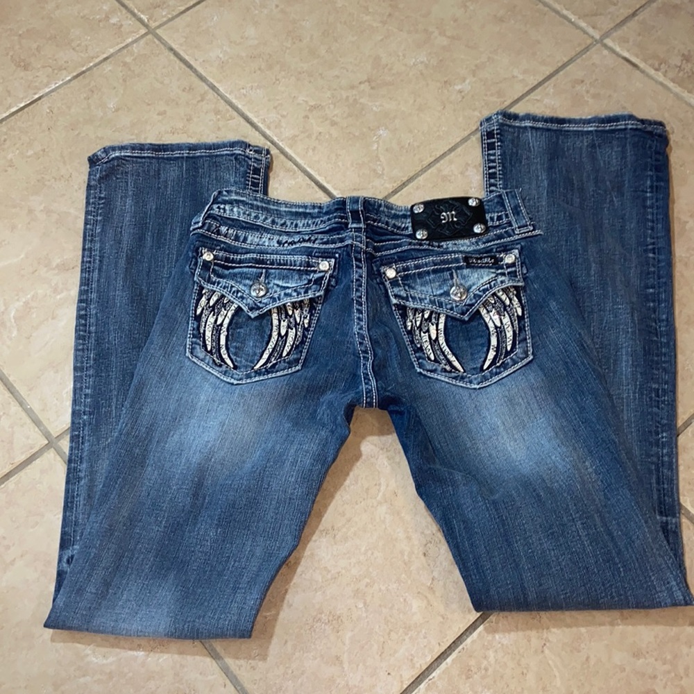 Miss Me Studded Angel Wings Flap Pocket Jeans Bootcut size 31